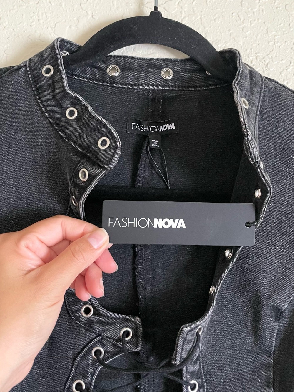 Fashion Nova Black That Girl Lace Up Denim Top - Picture 5 of 8